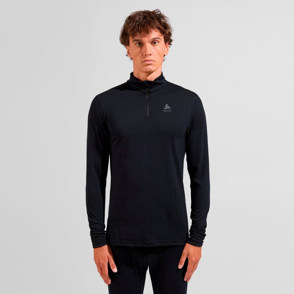 OdloBlTopTurtleNeckLSHalf-ZipMerino2111502Black-L